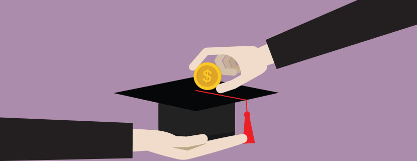 coin being passed on graduation cap graphic