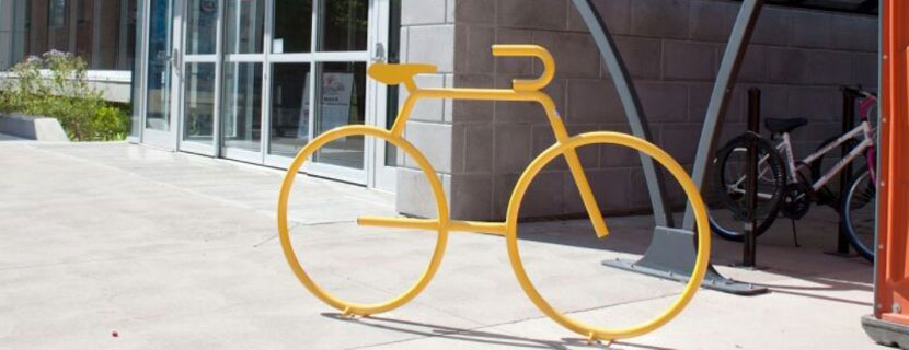 Yellow bike rack outside of FNCC.