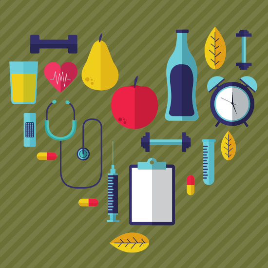 Image of assorted health and fitness icons.