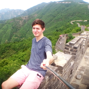 Jared Stryker taking a selfie on the Great Wall of China