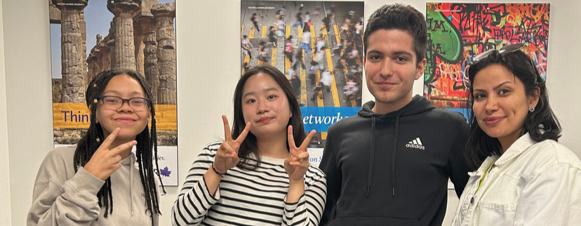 Four students at the first Tandem language program meeting