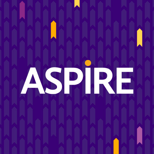 Aspire logo against patterned background