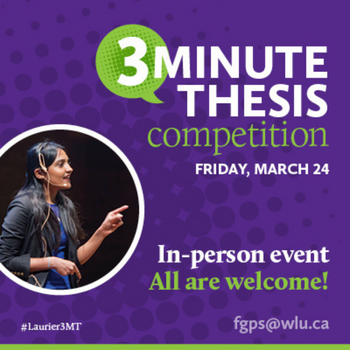3MT Competition Graphic that reads Friday March 24, all are welcome