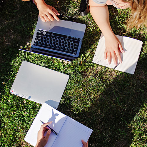 notebooks and laptops on the grass