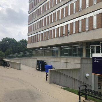 Ramp entrance to Waterloo campus library. More description at destination page