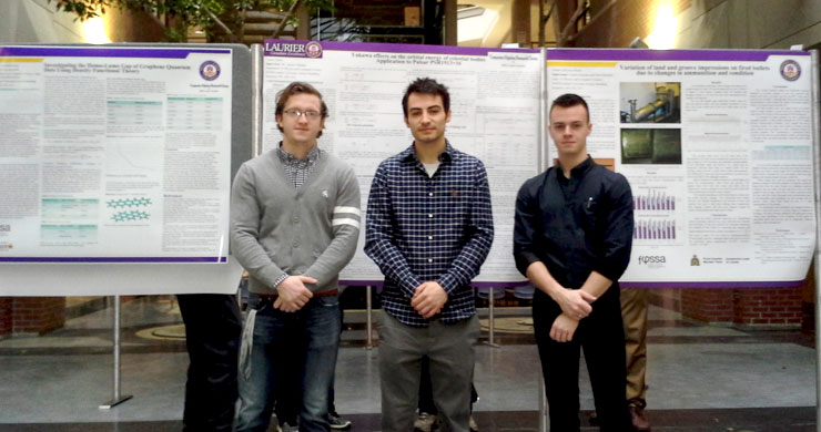 From left: Sheldon, Connor and Jordan Galloway-Booth presenting a ballistics project thesis done at RCMP labs in Ottawa.