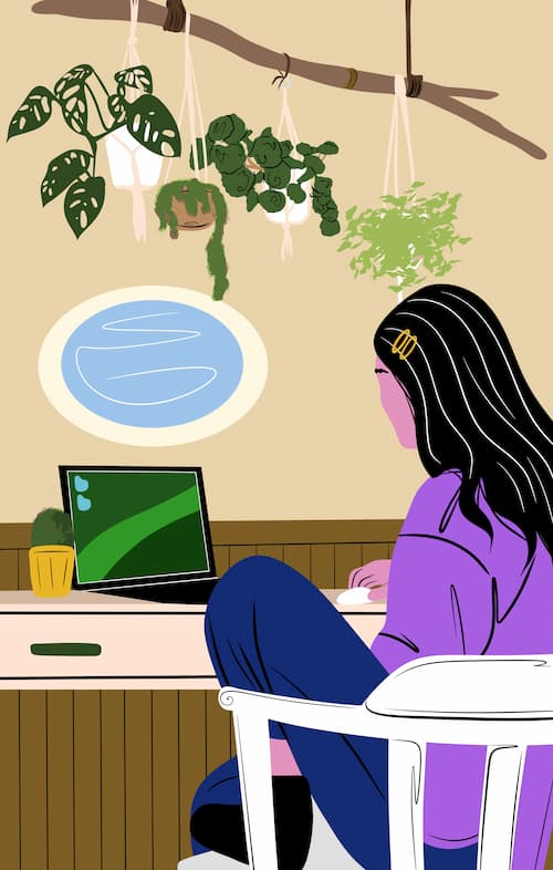An illustration of a student sitting at a desk studying
