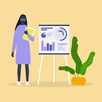 graphic of student in front of presentation board