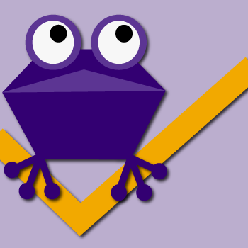 purple frog sitting on a gold checkmark