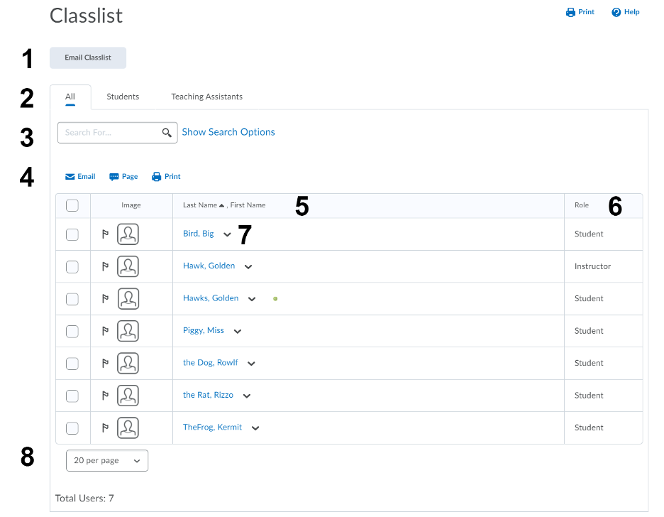 MyLearningSpace classlist course tool
