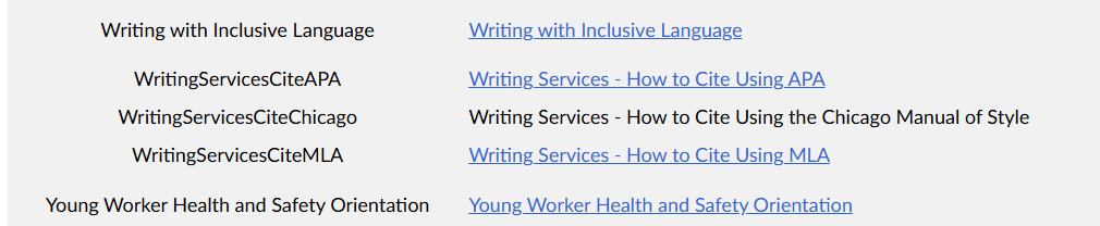 self registration courses list