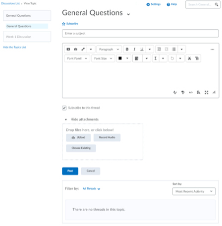 enter text in discussions in MyLS