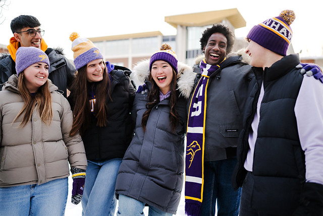 Students walking outside in the Winter