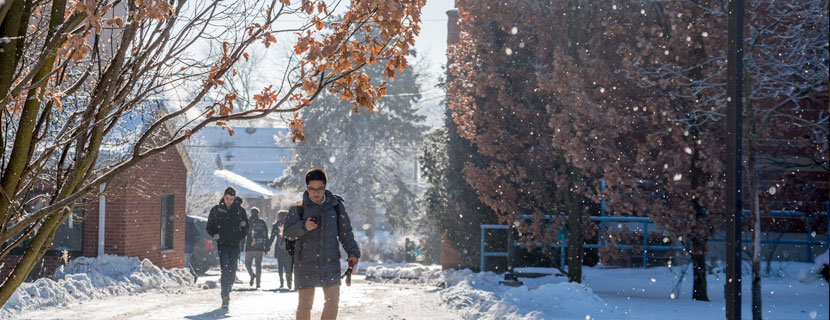 students walking in winter