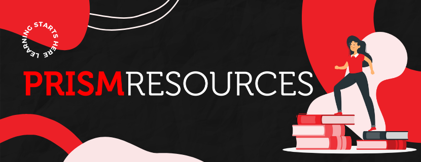 two people using a laptop and Prism Resources logo