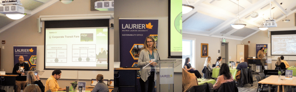 Three individual images put as a collage - all presenting their slides to the audience.