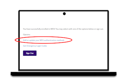 Add or update MFA Authentication methods link