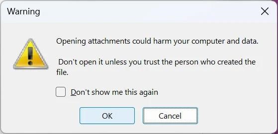screenshot of the warning pop-up described above