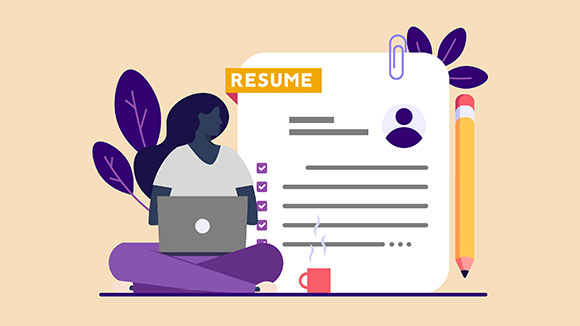 Student working on resume