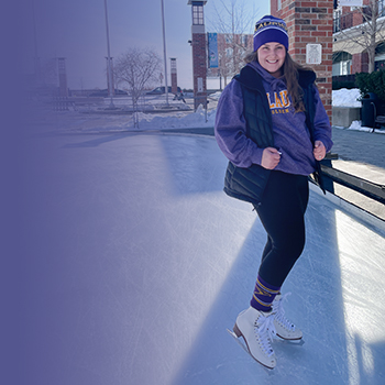 Female student wearing ice skates on ice rink