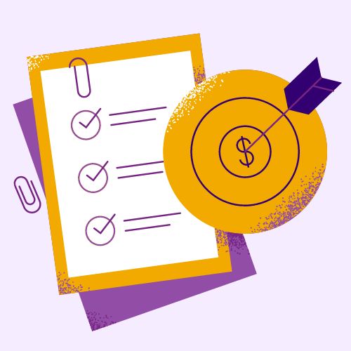 clipboard and bullseye with dollar sign