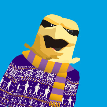 Illustration of a yellow hawk wearing a sweater