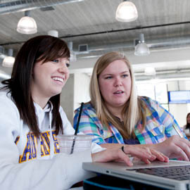  Two students working on laptop