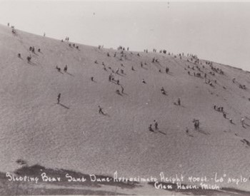 Sand dunes comprise just 1.5 per cent of the shorelines of all five Great Lakes, including the 150-metre-high Sleeping Bear dunes on Lake Michigan, seen here in the 1940s. Photo: Don Harrison / Flickr 