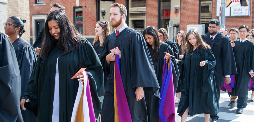 Student procession downtown Brantford