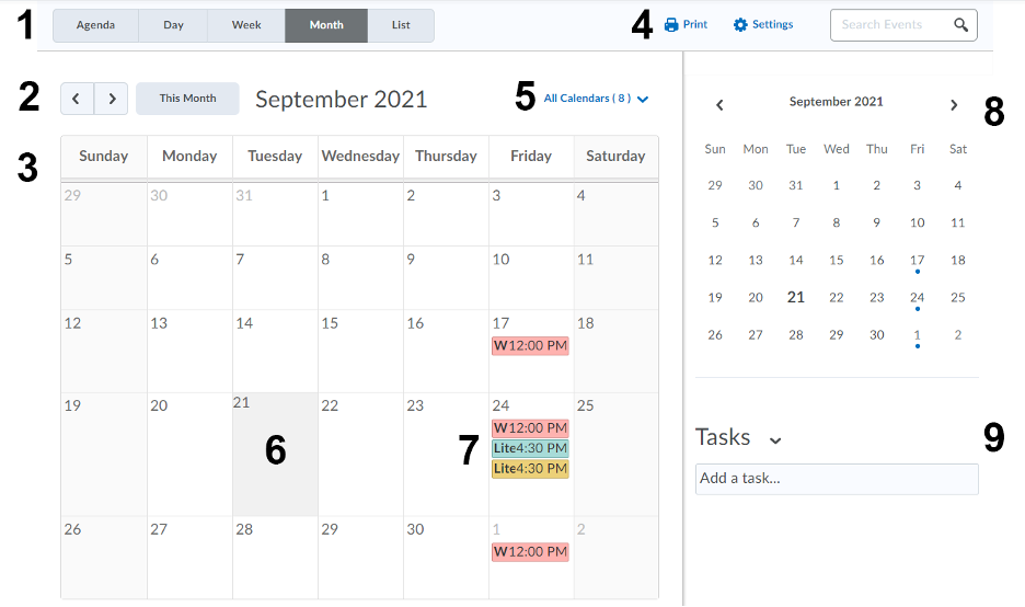 MyLearningSpace calendar course tool