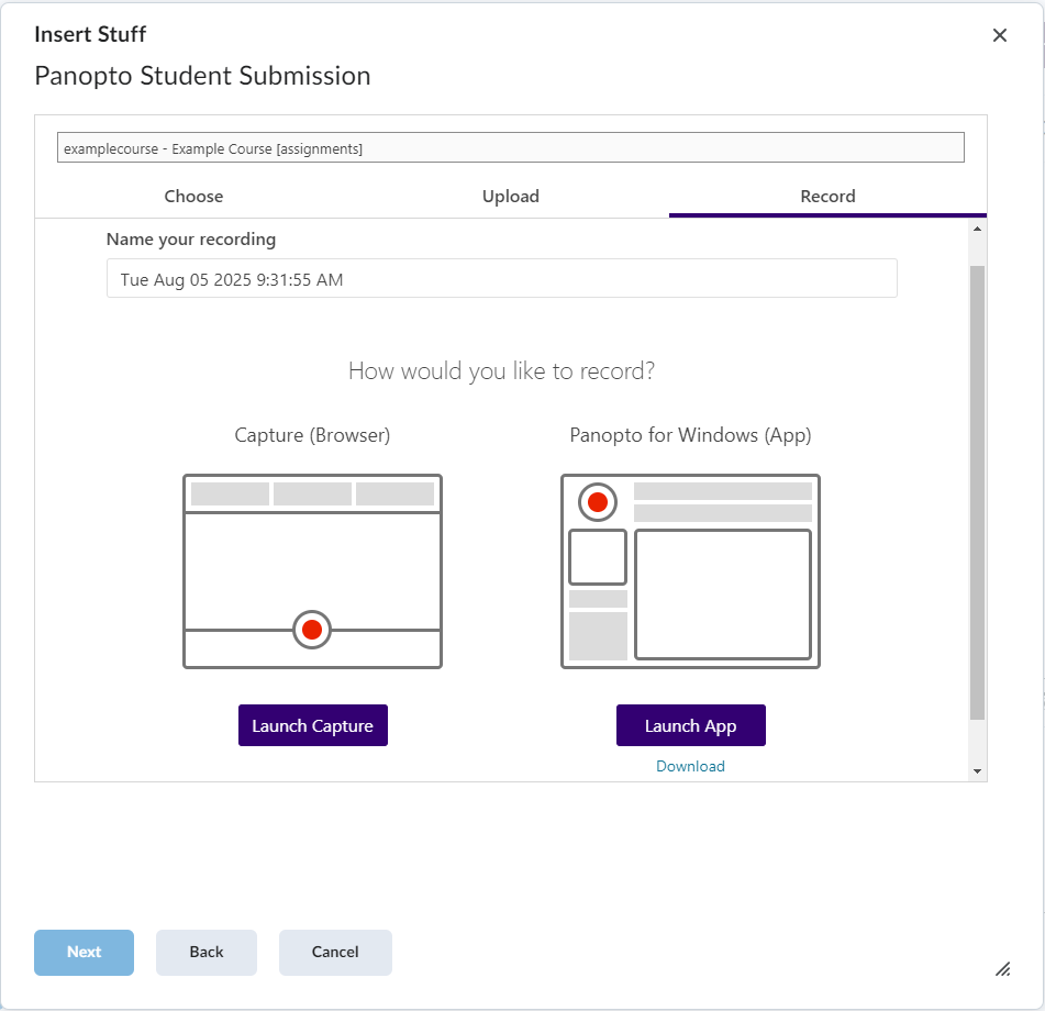 Panopto Student Submission Record