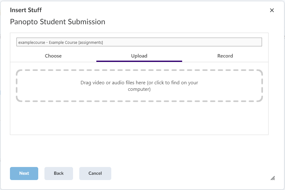 Panopto Student Submission Upload