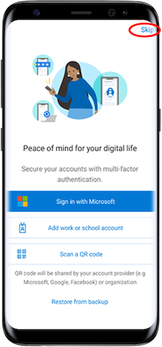 Skip sign in with Microsoft link in Microsoft Authenticator app