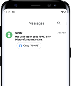 verification code text message on mobile device
