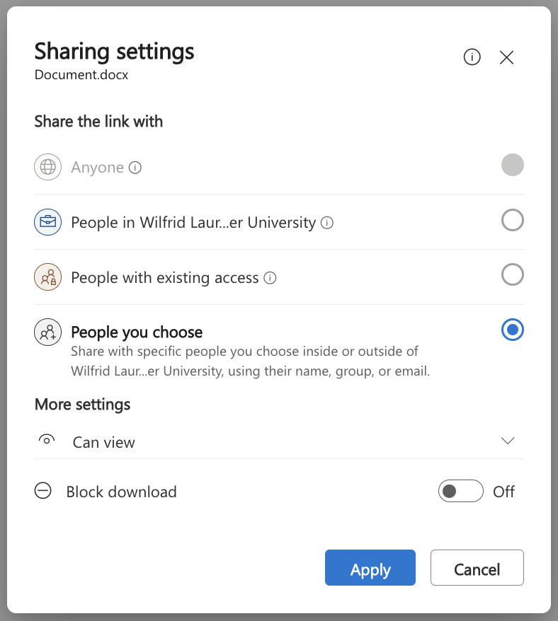 screenshot of sharing permission options described above