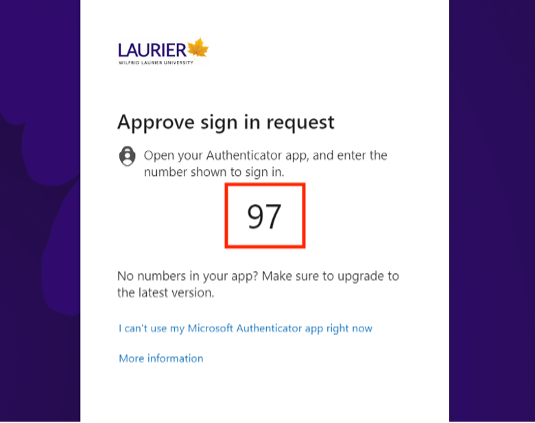 screenshot showing Laurier MFA log in screen with number matching information