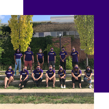 group of students outside of residence building