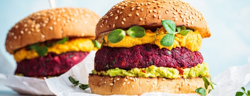 two plant-based burgers