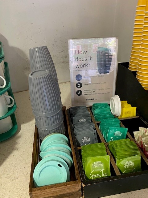 University College Cork's reusable takeout coffee and tea system on display